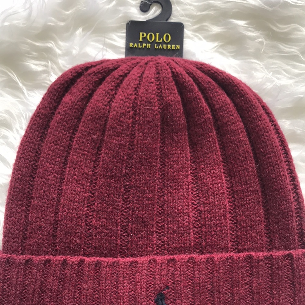 Brand New Polo Ralph Lauren Maroon Knit 50% Wool Beanie Hat - Picture 5 of 10
